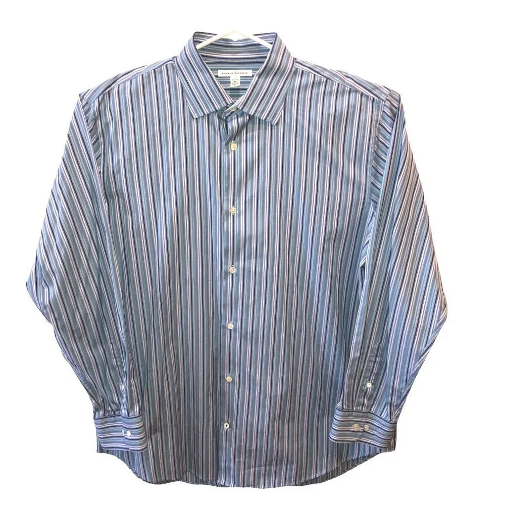 Banana Republic Mens Size XL Blue Striped Long Sleeve Button Up Shirt 17-17.5